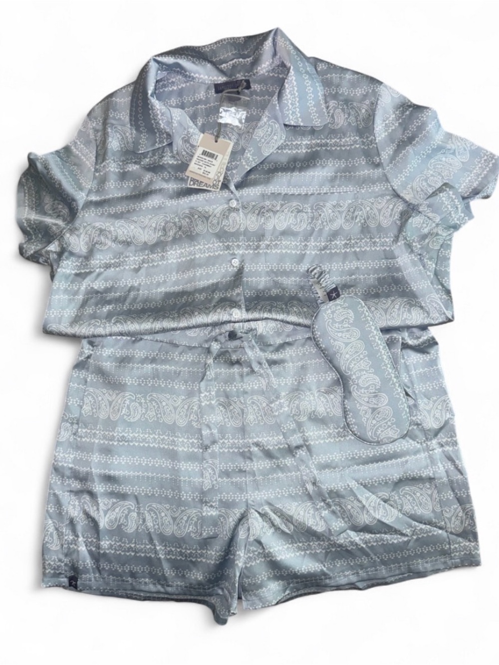 Barefoot Dreams Light Blue Paisley Short Sleeve Shirt & Shorts Set